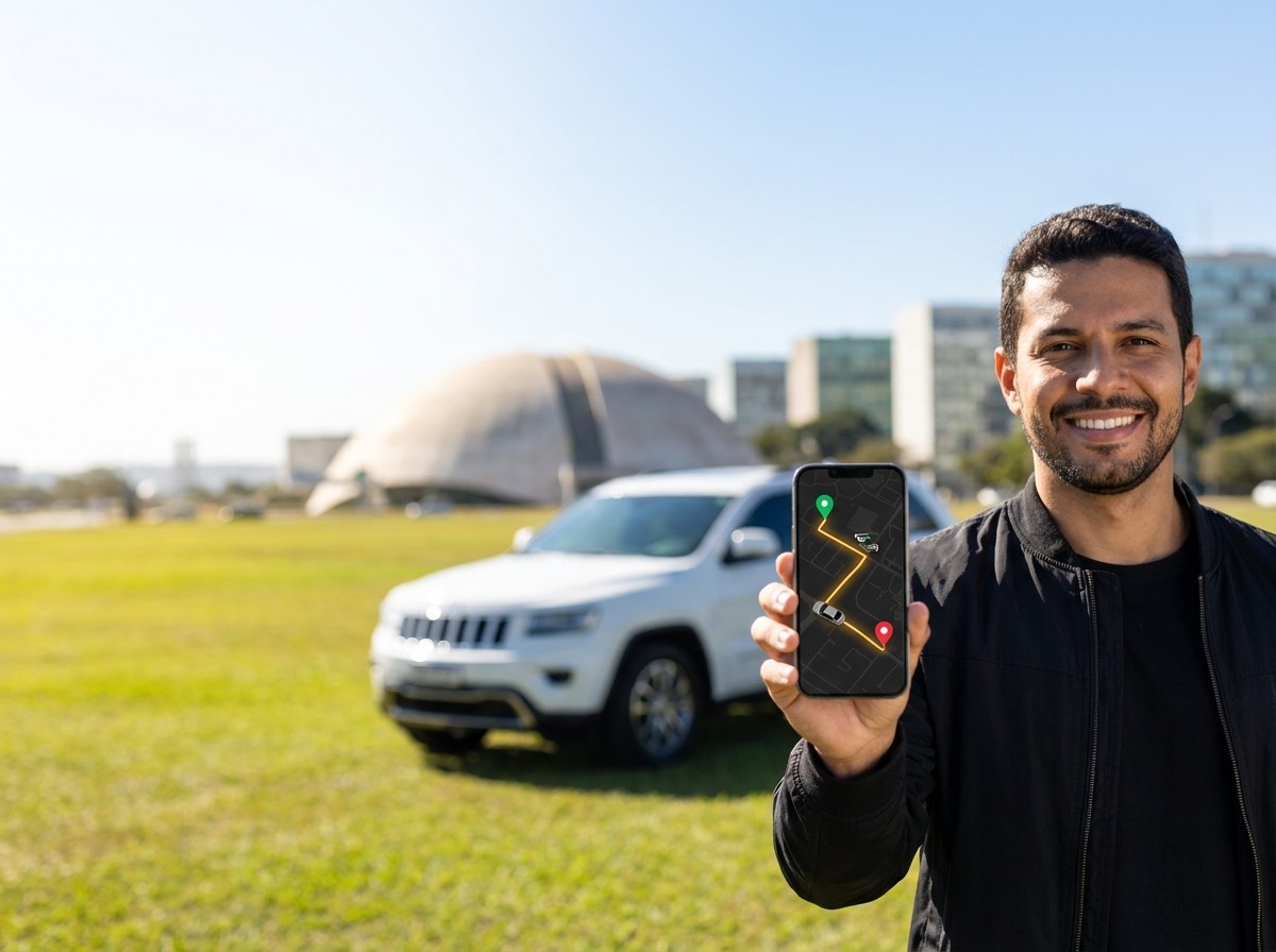 Cliente da Sentinel Tech acompanhando o trajeto do veículo pelo celular